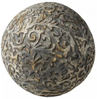 Decorative Ball Distressed Antique White Charcoal Gray Wood Hand-Carved C
