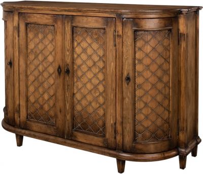 Demilune Console SARREID Eclectic Curved Doors Lattice French Walnut Brown Pine