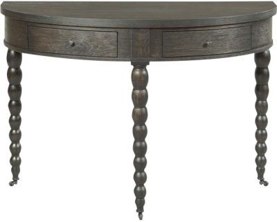 Demilune Table Console WOODBRIDGE SALUTATION 17th C Worn Black Antique Brass