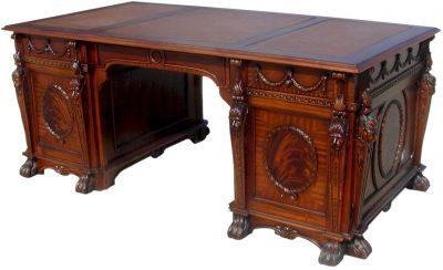 Desk, Partners Desk, Decorative English Tudor Style