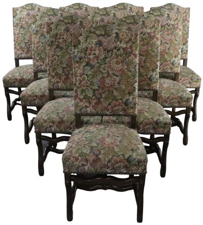 Dining Chairs Set 10 Sheepbone Beech Wood Vintage French 1930 Floral Upholstery