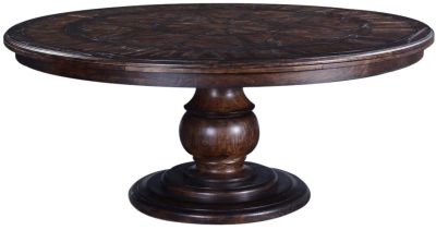 Dining Table Catalan Round 6-Ft Parquet Top, Pedestal Base, Antiqued Walnut
