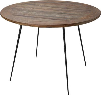 Dining Table Jason Round Contemporary Solid Elm Weathered Wood Hammered Iron