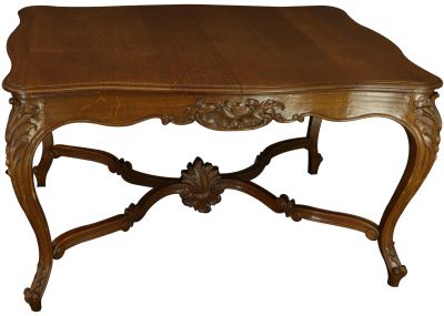 Dining Table Louis XV Antique French Rococo Oak Wood Shell Carved Cabriole Legs