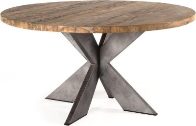 Dining Table PADMAS PLANTATION EMILY Industrial Round 59-In Light Gray Almond