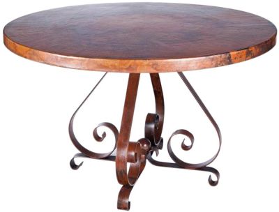 Dining Table PIERRE Round Top Pedestal Base 48-In Copper Metal