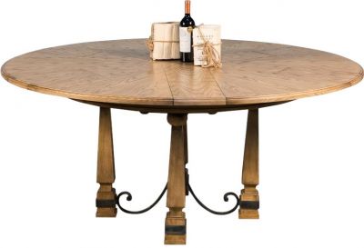 Dining Table SARREID Heather Gray Wrought Iron Accents Solid Oak