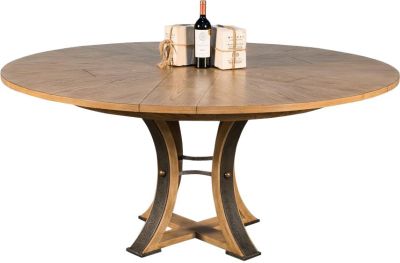 Dining Table SARREID Pedestal Base Small Heather Gray Textured Oak Iron