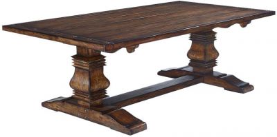 Dining Table Tuscan Harvest Aged Plank Top Heavy Carved Legs Rustic Pecan 10-Ft