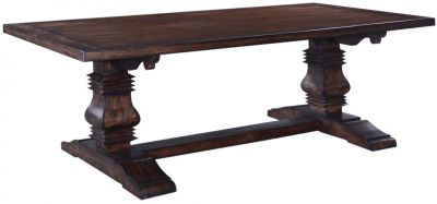 Dining Table Tuscan Harvest Distressed Plank Top Walnut Carved Pillars 8-Ft