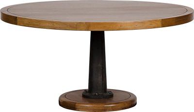 Dining Table YACHT Pedestal 60-In Dark Walnut Metal