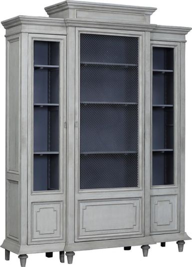 Display Cabinet ZABINI Vitas White Blue Reclaimed Pine 3 -Door 9 -Shelf