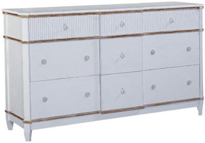 Dresser Console St Denis Antiqued White Gold Accents Wood Soft Glide 9-Drawer
