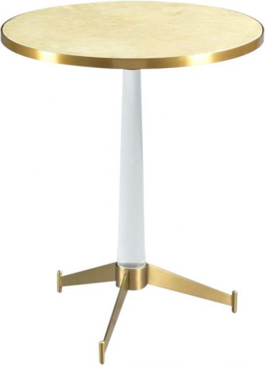 Drink Table Woodbridge Nick Lucite Column Tripod Vellum Round Top Satin Brass