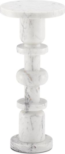 Drinks Table End Side CURREY SASHA White Marble Hand-Carved Carved