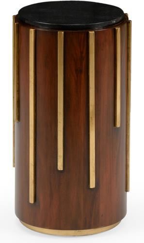 Drinks Table End Side DRIP DROP Antique Gold Brown Natural Black Marble Wood