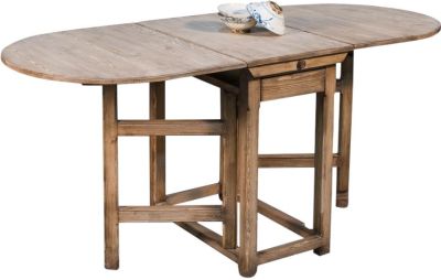 Drop-Leaf Table End Side SARREID Traditional Antique White Pine 2 -Drawe