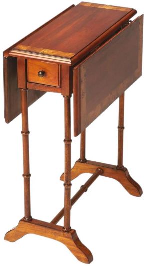 Drop-Leaf Table End Side Traditional Antique Brass Olive Ash Burl Distressed