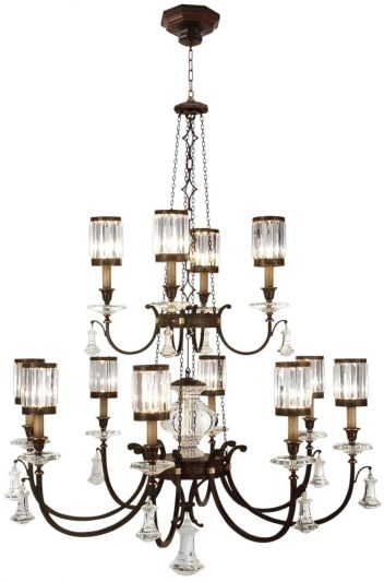 EATON PLACE Chandelier 12-Light Garnet Undertones Rustic Iron Red Metal Mirror