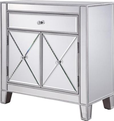 Side Cabinet Contemporary Silver Mirror Solid Wood Hand-Painted Painted 2 -Door