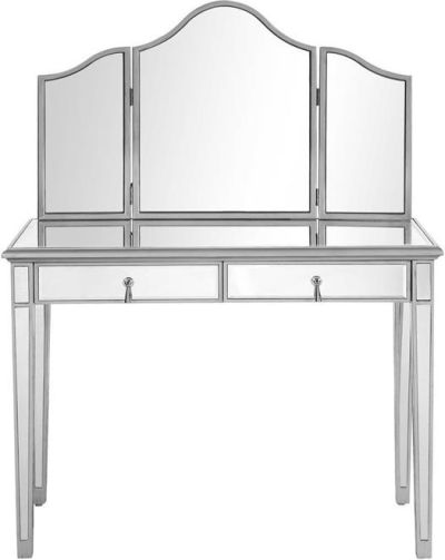 Vanity Table Contemporary Silver Painted Brushed Steel Mirror Solid Wood