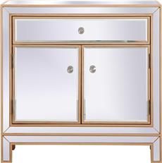 Side Cabinet 29-In Antique Gold Mirror Solid Wood
