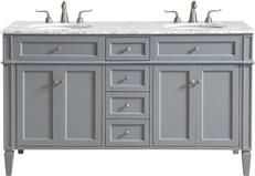 Vanity Cabinet Sink Double Chrome Gray Solid Wood 4 -Door -Drawer