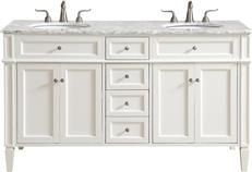 Vanity Cabinet Sink Double White Chrome Solid Wood 4 -Door -Drawer