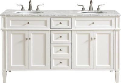 Vanity Cabinet Sink Double White Chrome Solid Wood 4 -Door -Drawer