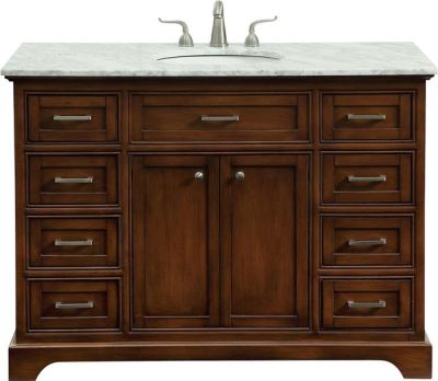 Vanity Cabinet Sink Brushed Steel Teak Solid Wood 2 -Door 8 -Drawer