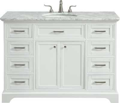 Vanity Cabinet Sink Brushed Steel White Solid Wood 2 -Door 8 -Drawer