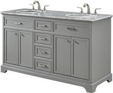 Vanity Cabinet Sink Double Brushed Steel Gray Solid Wood 4 -Door -Drawer