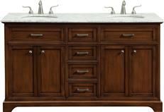 Vanity Cabinet Sink Double Brushed Steel Teak Solid Wood 4 -Door -Drawer