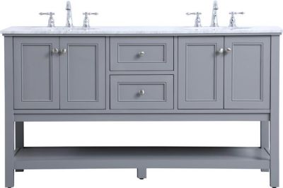 Bathroom Vanity Sink Contemporary Double 60-In Brushed Nickel Gray Silver Solid