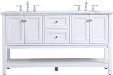 Bathroom Vanity Sink Contemporary 60-In Double Brushed Nickel White Silver