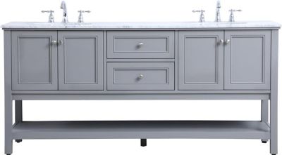 Bathroom Vanity Sink Contemporary Double 72-In Brushed Nickel Gray Silver Solid