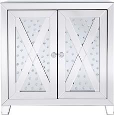 Side Cabinet Modern Contemporary Clear Crystal Mirror 2 -Door