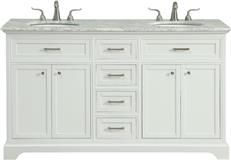 Vanity Cabinet Sink Double White Brushed Steel Solid Wood 4 -Door -Drawe