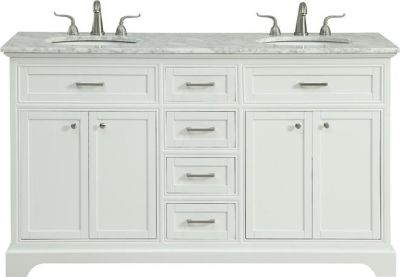 Vanity Cabinet Sink Double White Brushed Steel Solid Wood 4 -Door -Drawe