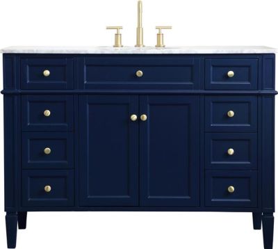 Bathroom Vanity Sink Contemporary Single Blue Brushed Gold Solid Wood