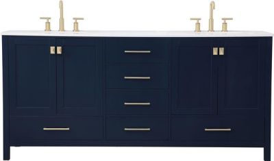 Bathroom Vanity Sink Traditional Antique Double Blue Gold Solid Wood Stone
