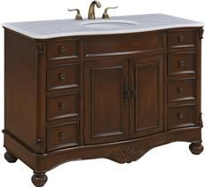 Vanity Cabinet Sink WINDSOR Oval Turned Bun Feet Single Brown Vein Teak White