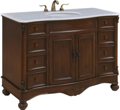 Vanity Cabinet Sink WINDSOR Oval Turned Bun Feet Single Brown Vein Teak White