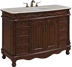 Vanity Cabinet Sink BORDEAUX Turned Bun Feet Oval Single Teak Beige Antique