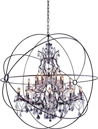 Pendant Lamp GENEVA 25-Light Dark Bronze Clear Crystal Royal-Cut Candelabra E12