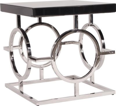 End Table Side HOWARD ELLIOTT Contemporary Glossy Black Stainless Steel Frame