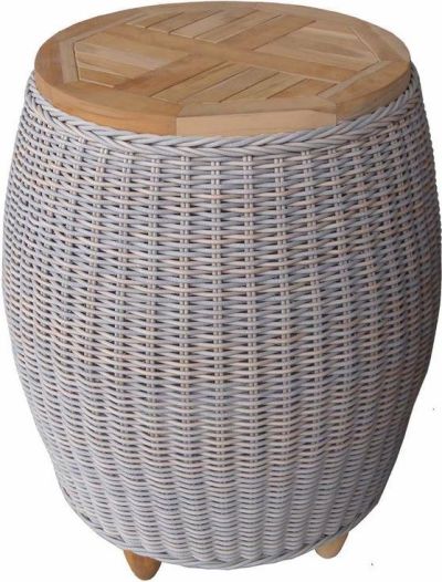 End Table Side PADMAS PLANTATION PARADISE Gray Powder-Coated Aluminum Teak Kubu