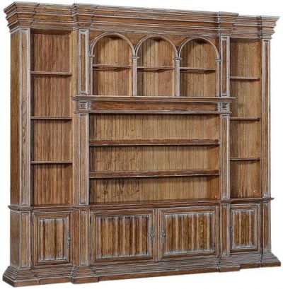 Entertainment Unit Cathedral Rustic Pecan Wood, Old World Moldings, Swedish Moss