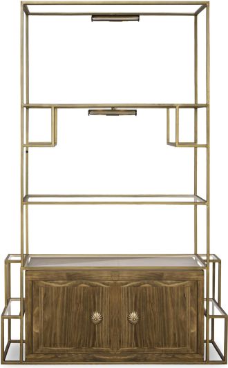 Entertainment Unit Center Cubist Raw Umber Gold Natural Glass Wood Iron Solid