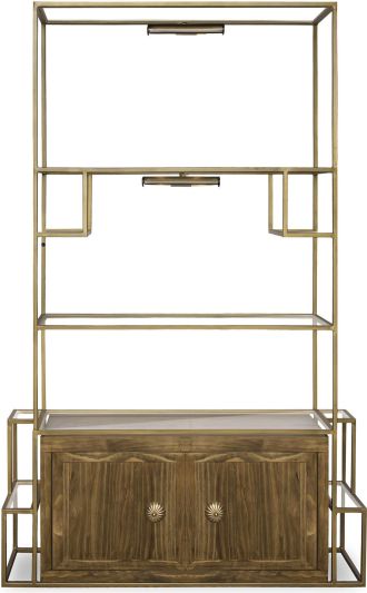 Entertainment Unit Center Cubist Raw Umber Gold Natural Glass Wood Iron Solid